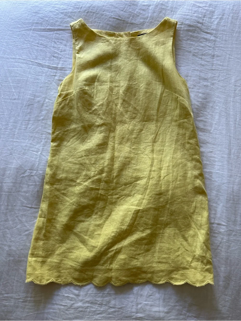 J. Crew Yellow Linen Mini Dress with Scalloped Hem